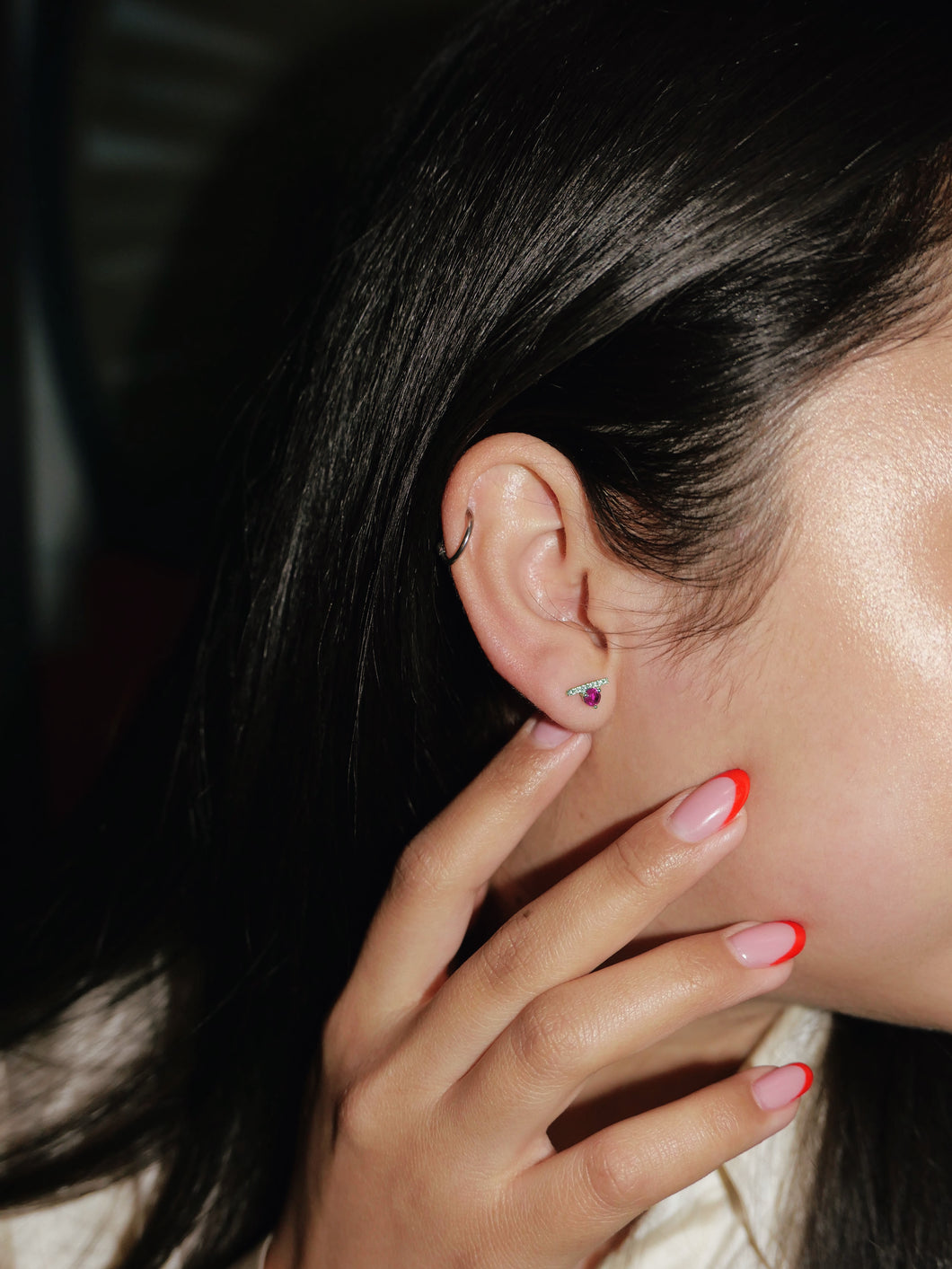 Geometric Ruby and Diamond Earrings